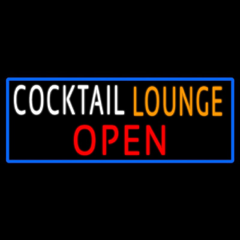 Cocktail Lounge Open With Blue Border Neon Skilt