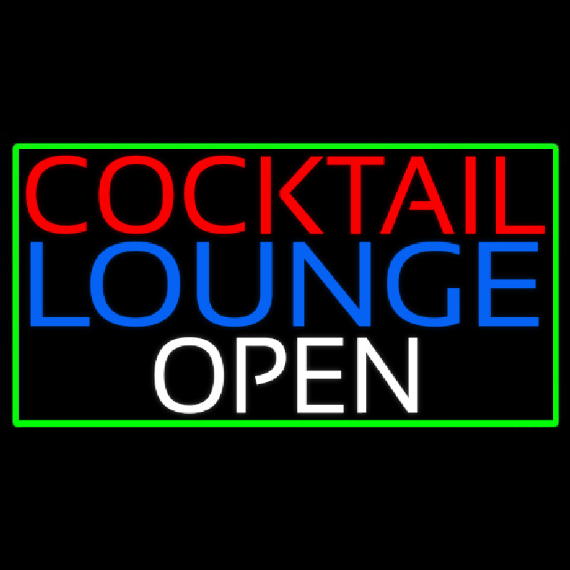 Cocktail Lounge Open With Green Border Neon Skilt