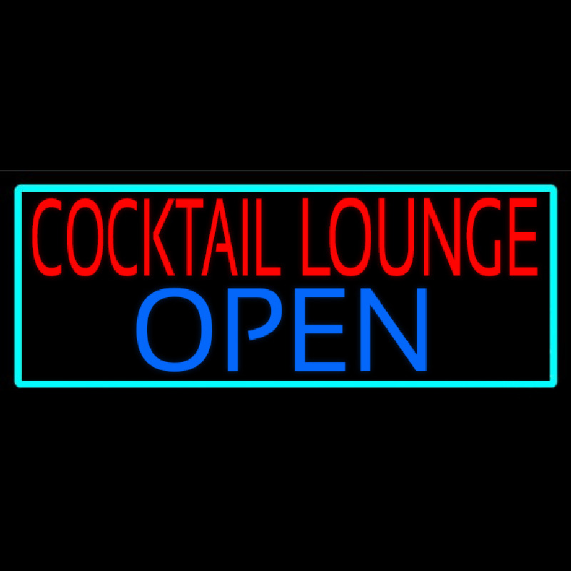 Cocktail Lounge Open With Turquoise Border Neon Skilt