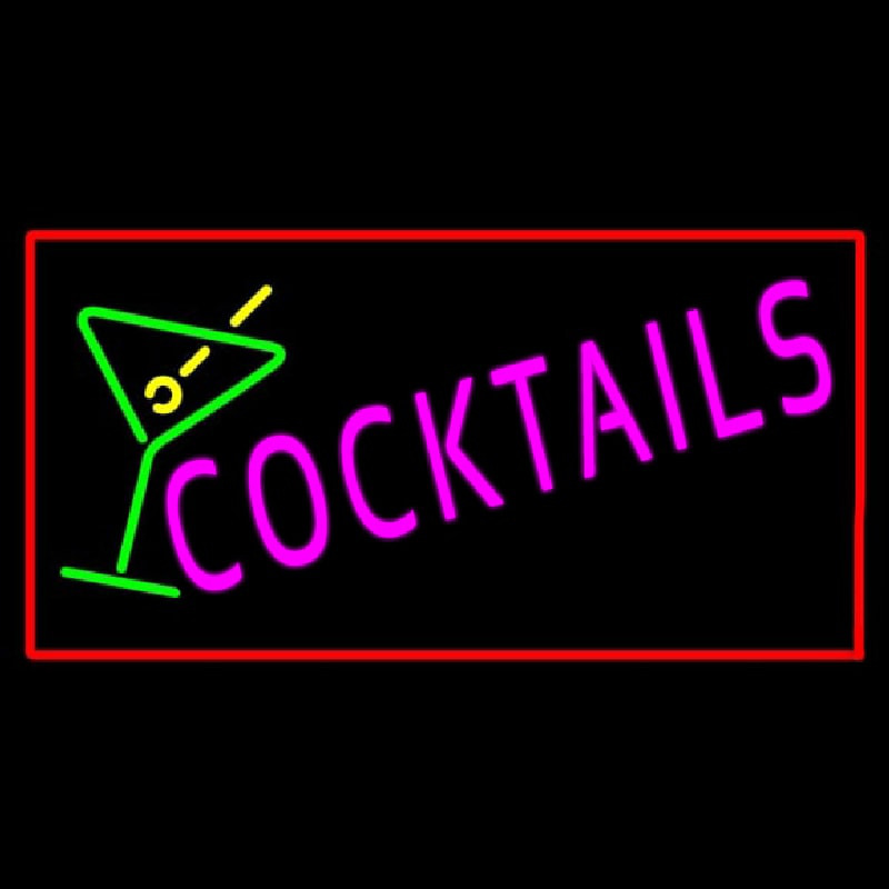 Cocktail with Cocktail Glass Red Border Neon Skilt