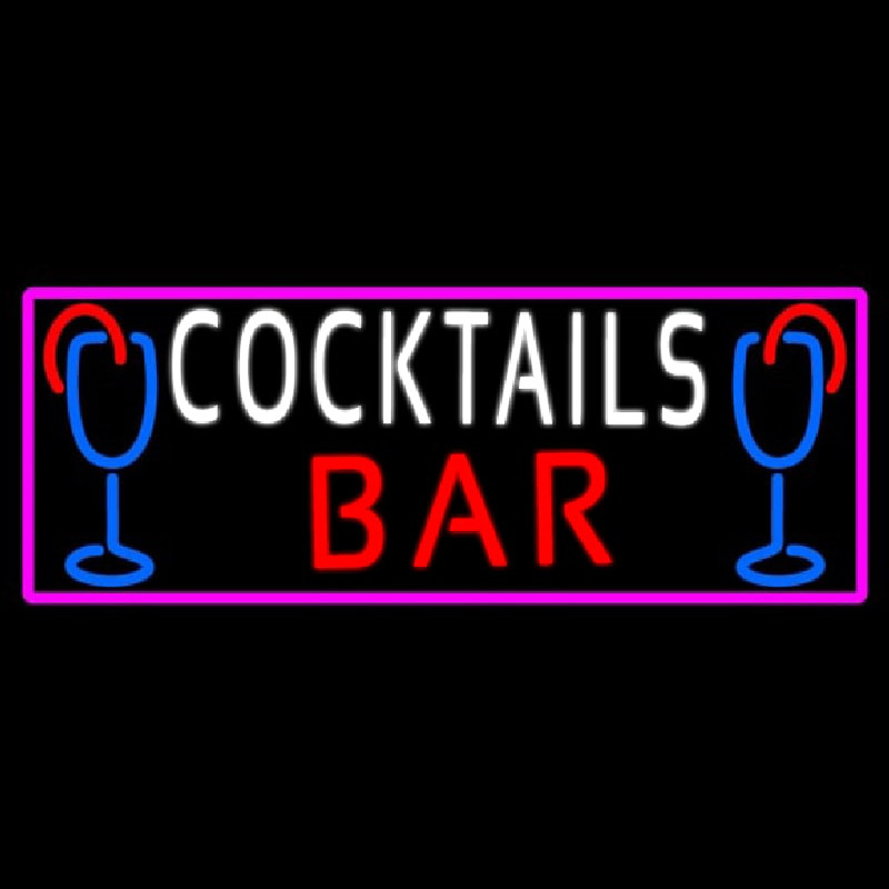 Cocktails Bar With Glass Neon Skilt