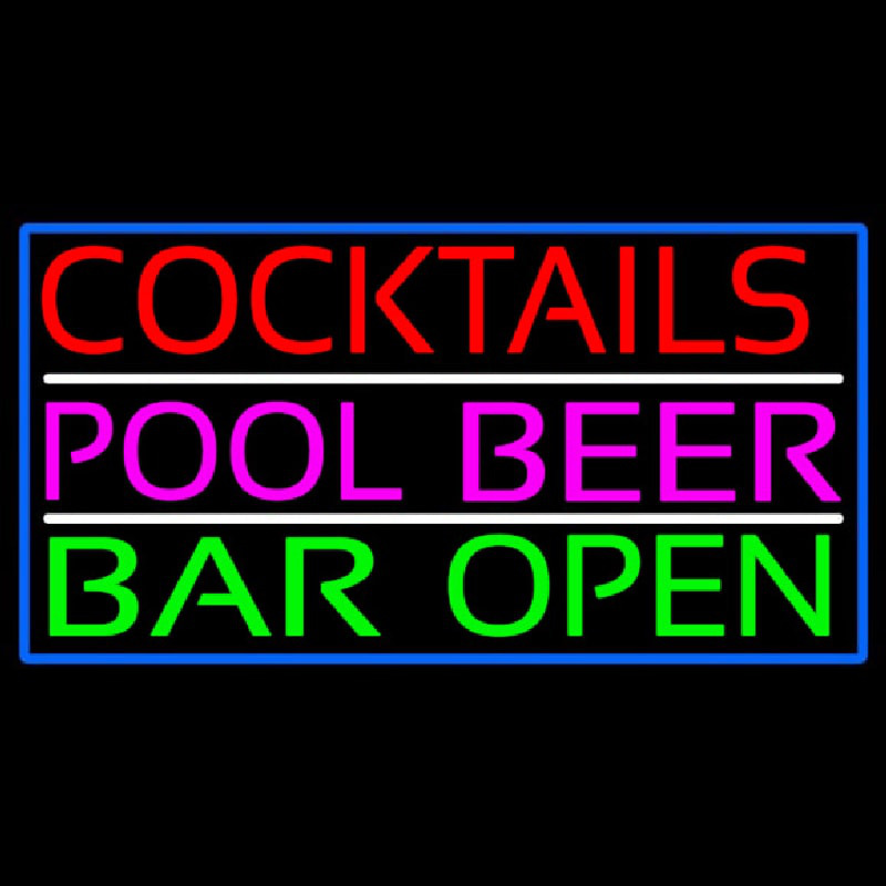 Cocktails Pool Beer Bar Open Neon Skilt