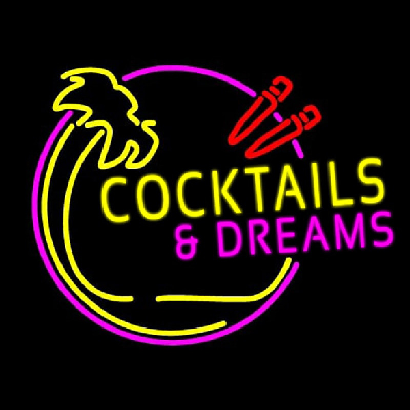 Cocktails and Dreams Bar Real Neon Glass Tube Neon Skilt