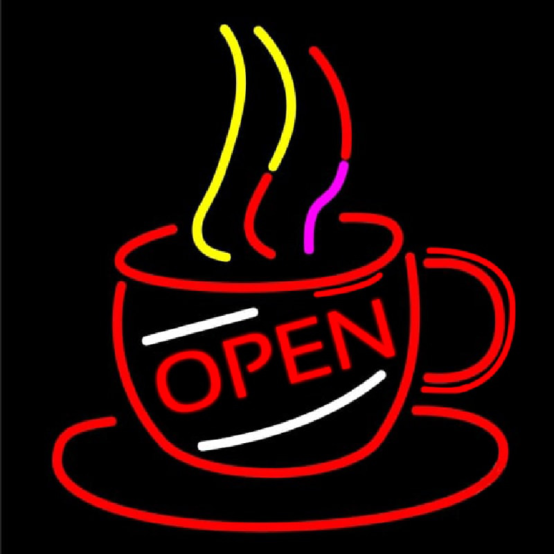 Coffee Cup With Open Neon Skilt