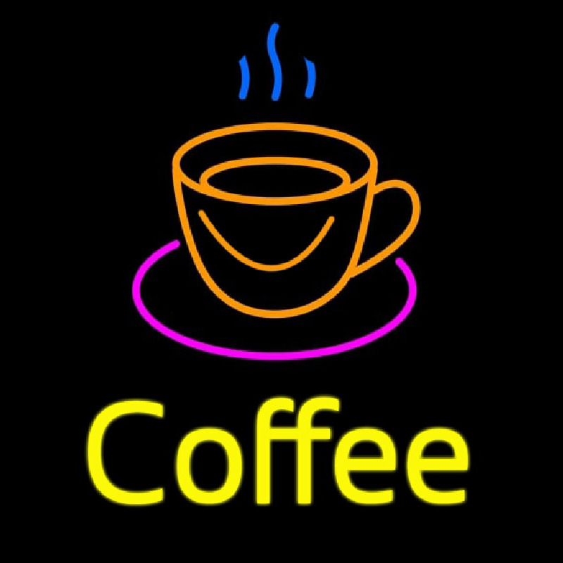 Coffee Cup With Yellow Coffee Neon Skilt