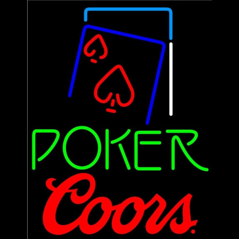 Coors Green Poker Red Heart Neon Skilt