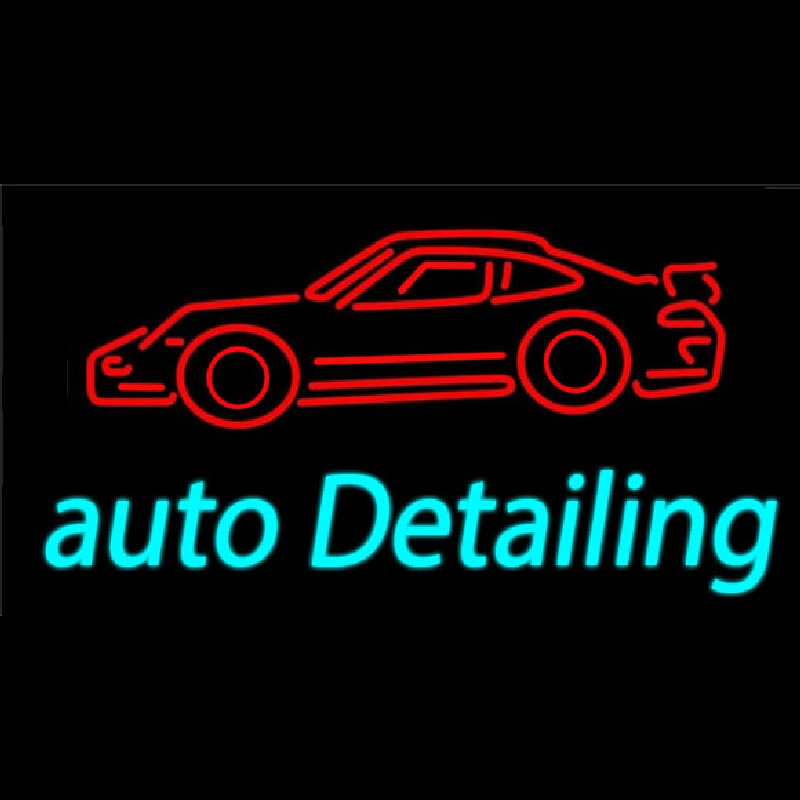 Cursive Auto Detailing With Car Logo Neon Skilt