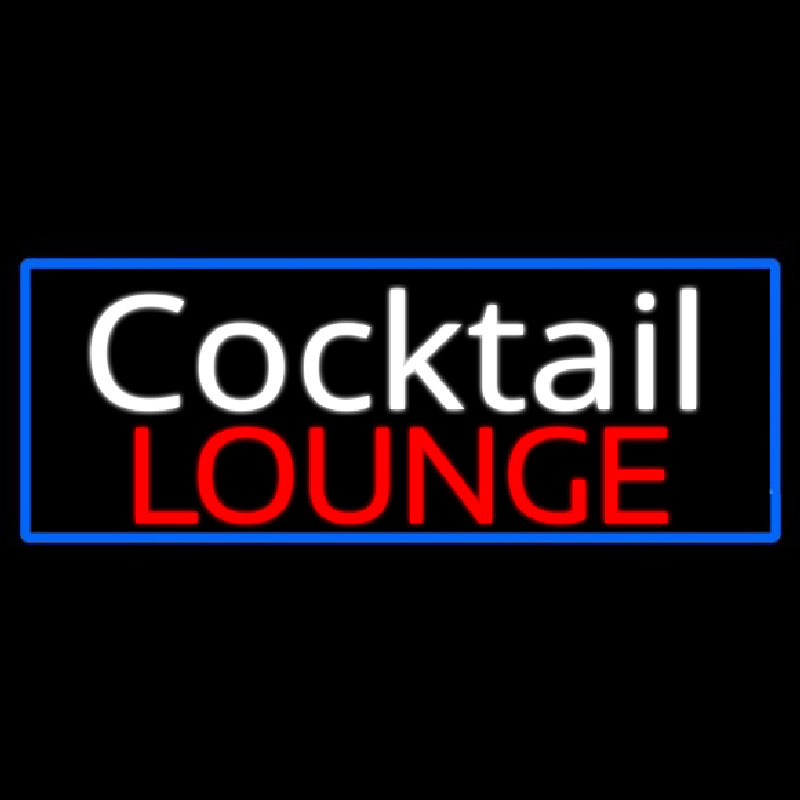 Cursive Cocktail Lounge With Blue Border Neon Skilt