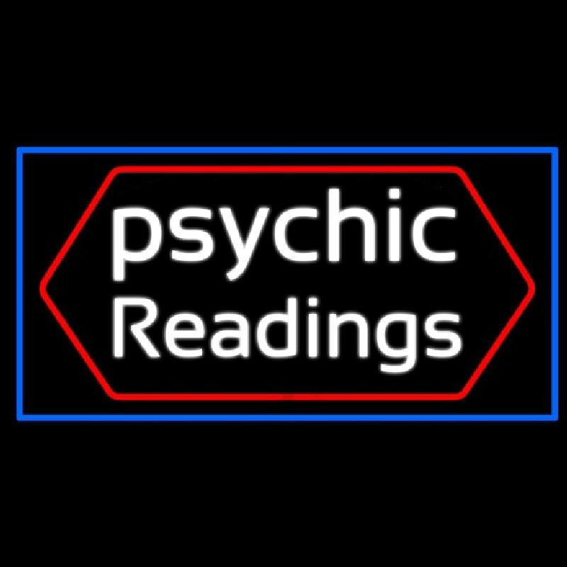 Cursive Psychic Readings With Blue Border Neon Skilt