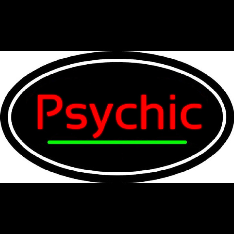 Cursive Red Psychic White Border With Green Line Neon Skilt