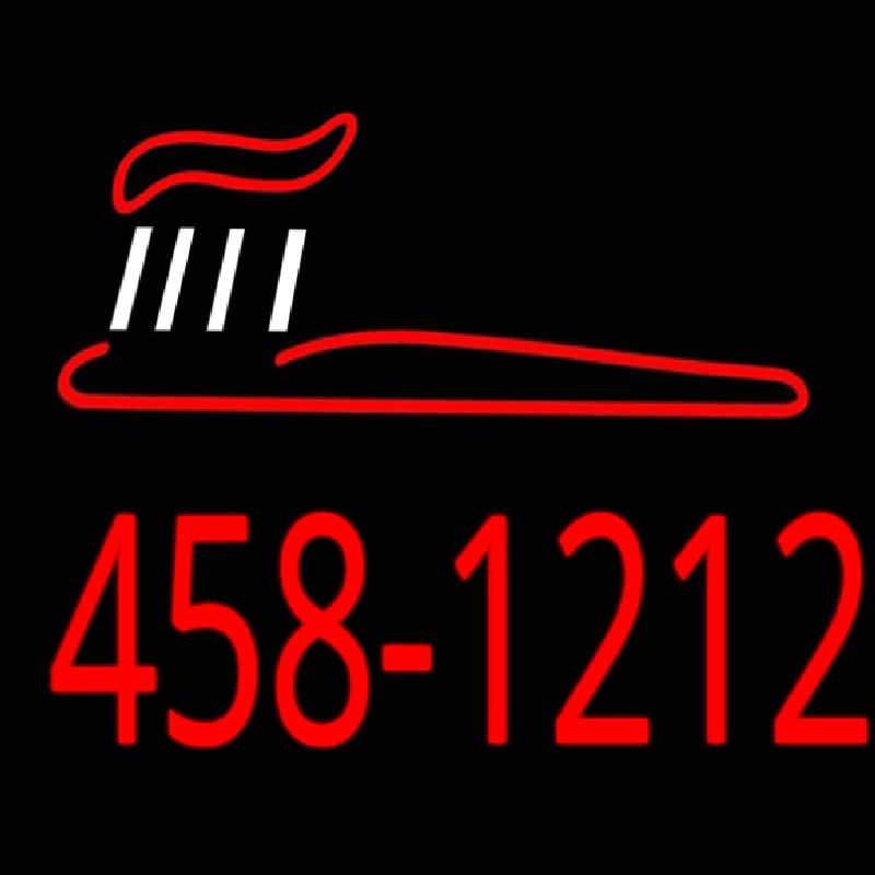 Dentist Brush Logo With Phone Number Neon Skilt