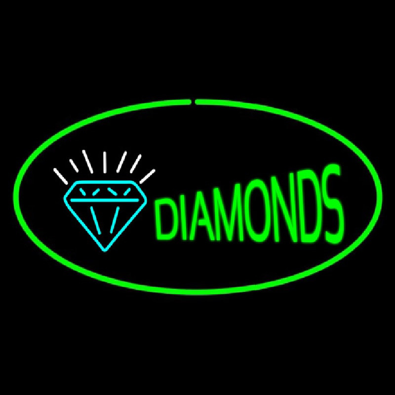 Diamonds Logo Green Oval Neon Skilt