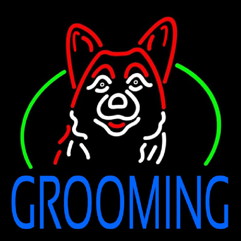 Dog Blue Grooming Neon Skilt