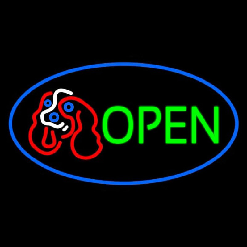 Dog Logo Open Blue Oval Neon Skilt