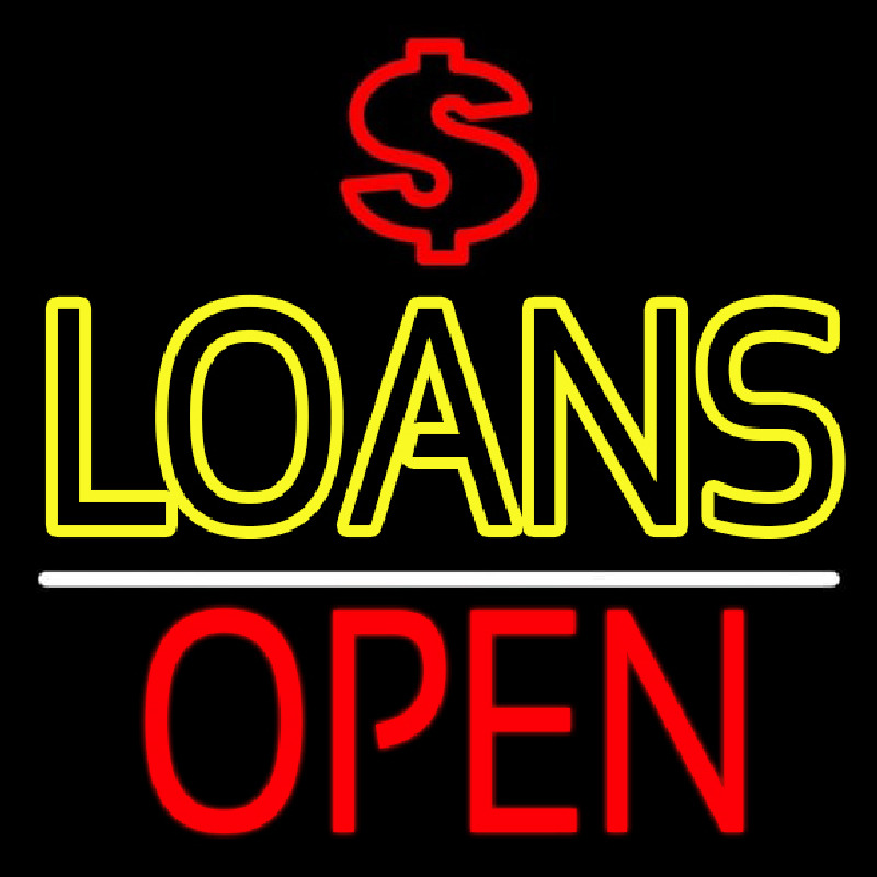 Double Stroke Loans With Dollar Logo Open Neon Skilt