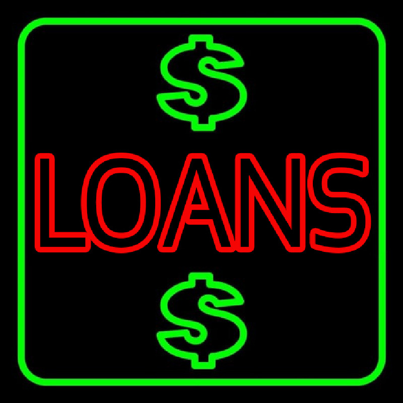 Double Stroke Loans With Dollar Logo With Green Border Neon Skilt