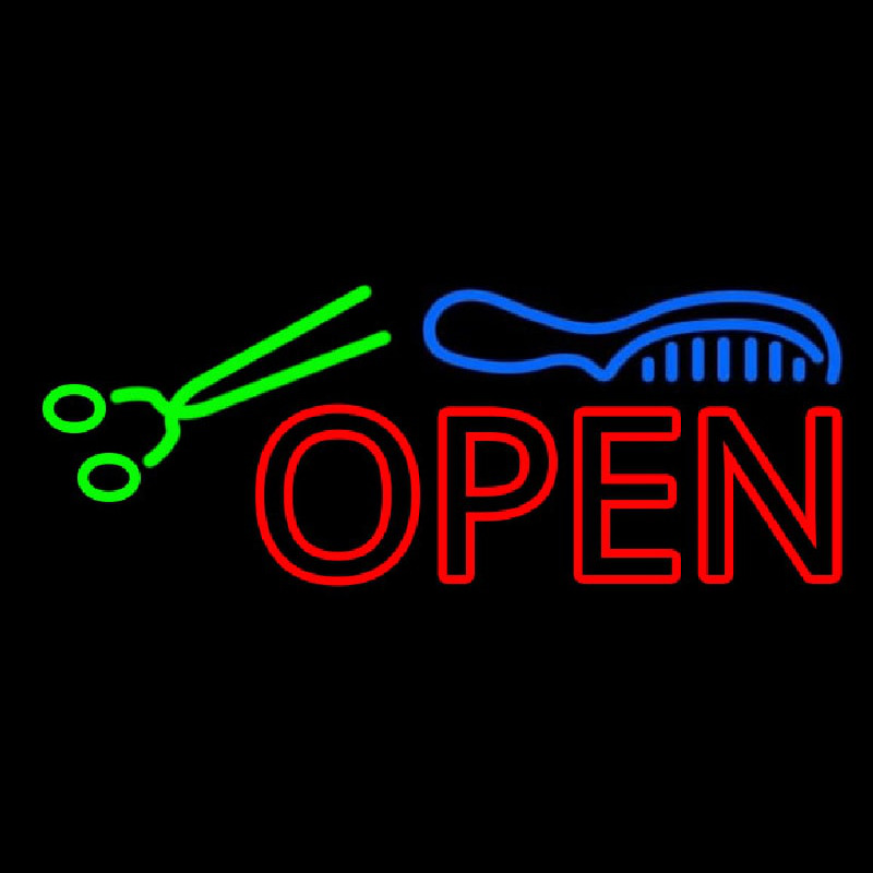 Double Stroke Open With Scissor And Comb Neon Skilt