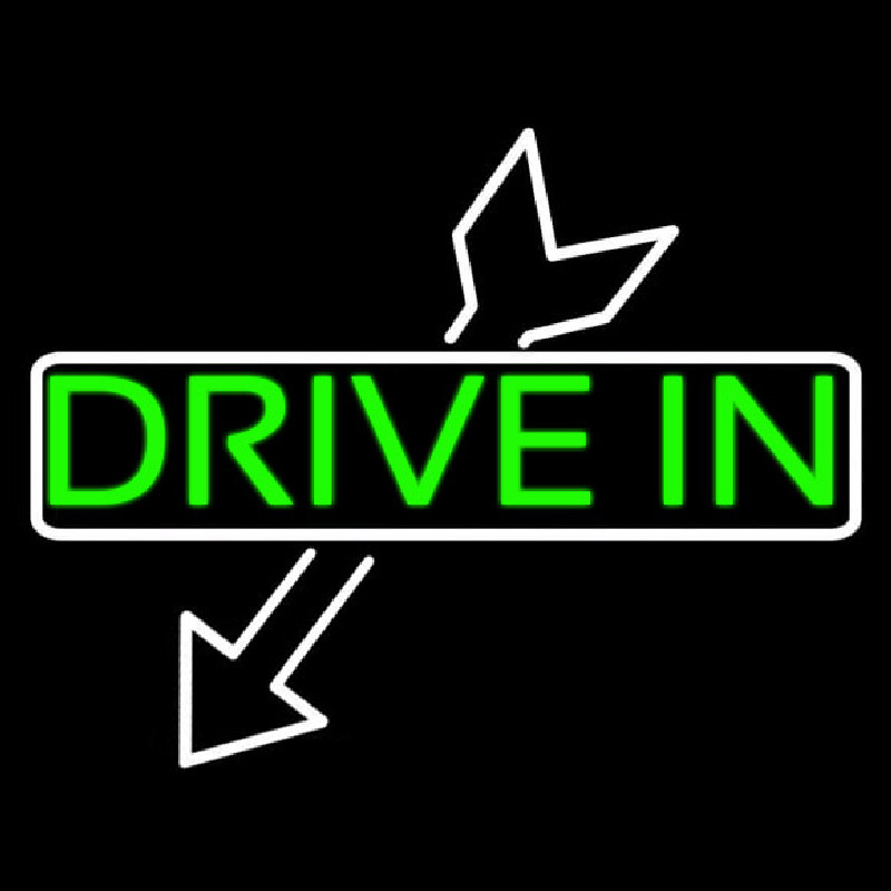 Drive In With Arrow Neon Skilt