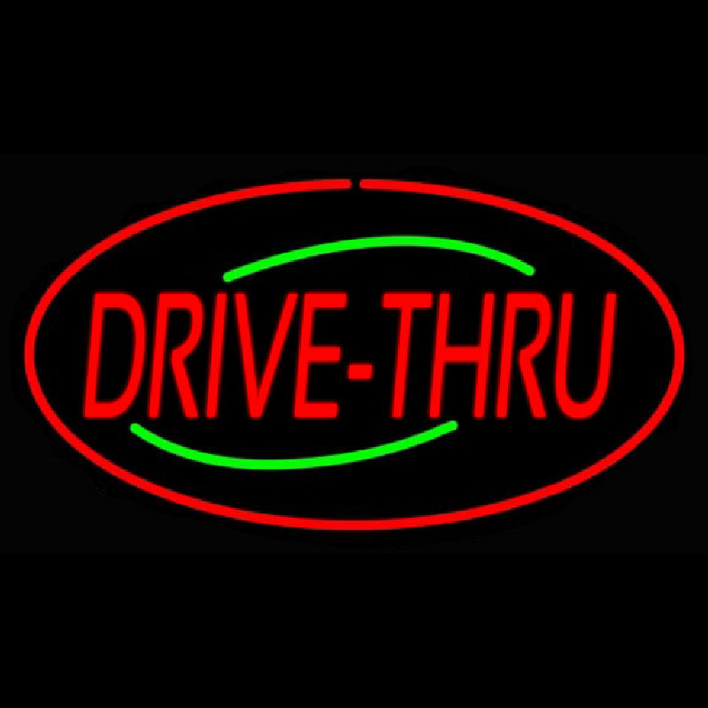 Drive Thru Oval Red Neon Skilt