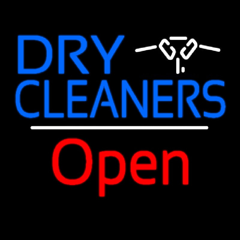 Dry Cleaners Logo Open White Line Neon Skilt