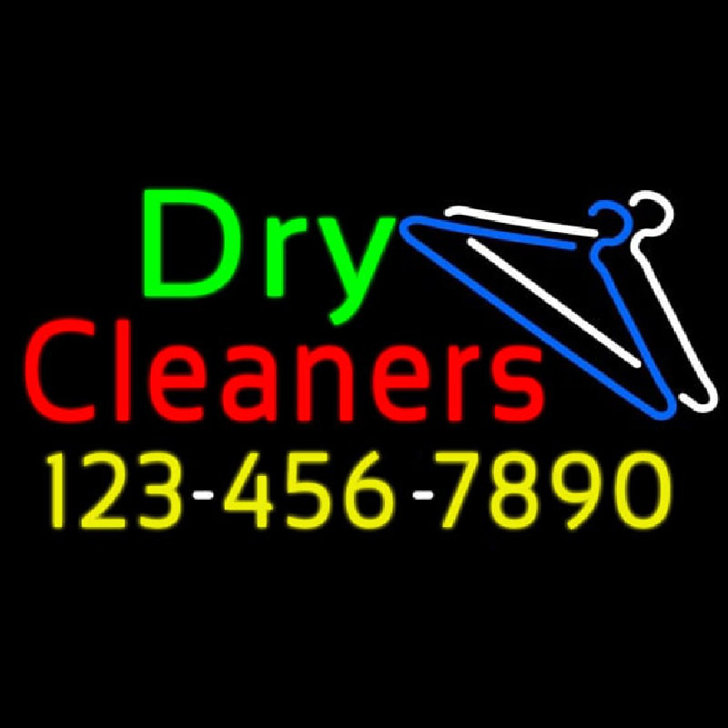 Dry Cleaners With Phone Number Logo Neon Skilt