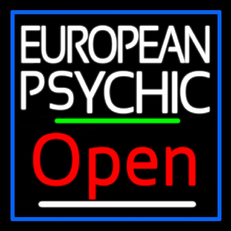 European Psychic Open Blue Border Neon Skilt