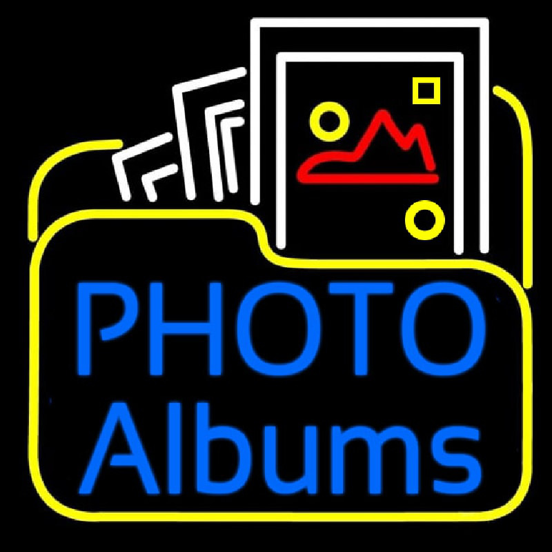 Gallery Icon With Blue Photo Album Neon Skilt