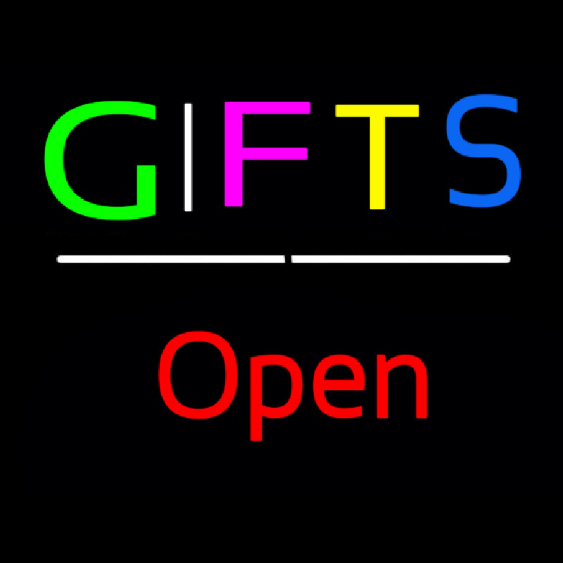 Gifts Open White Line Neon Skilt