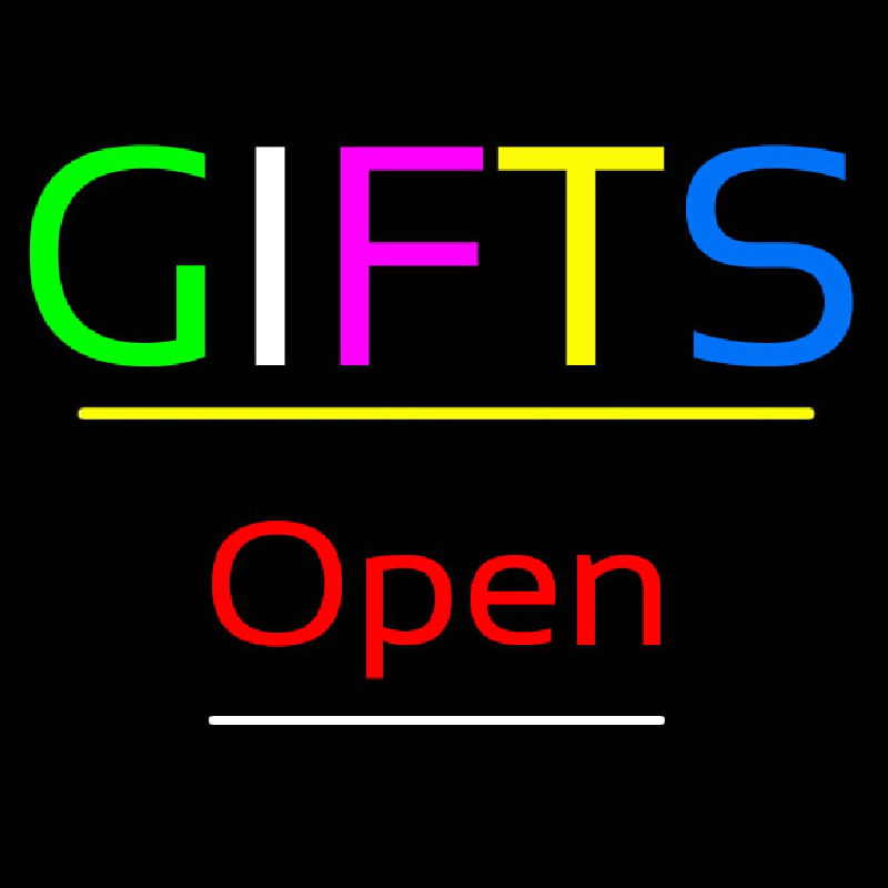 Gifts Open Yellow Line Neon Skilt