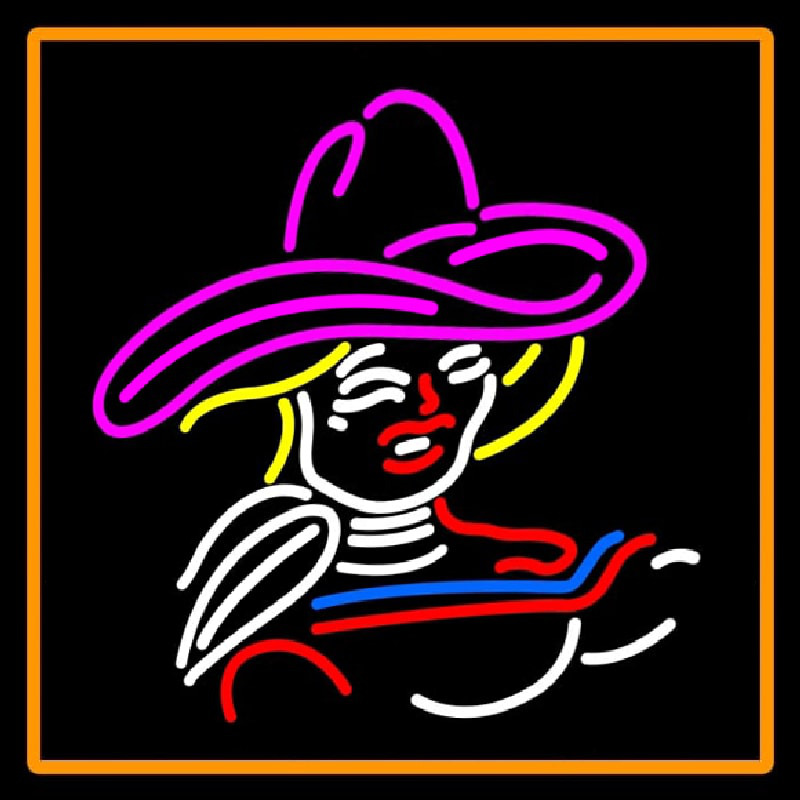 Girl With A Hat Neon Skilt