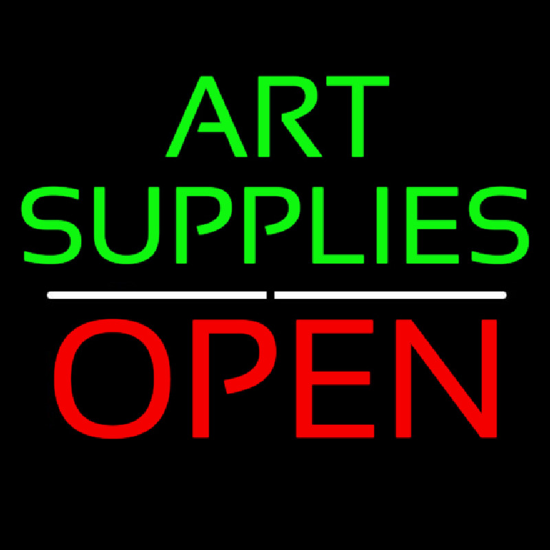 Green Art Supplies With Open 1 Neon Skilt