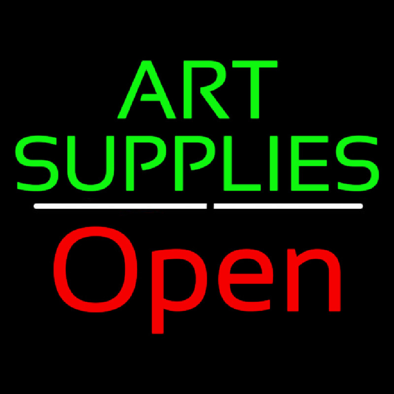 Green Art Supplies With Open 2 Neon Skilt