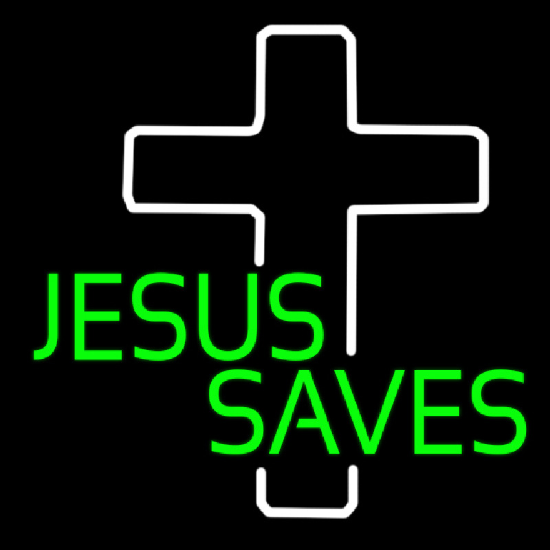 Green Jesus Saves White Cross Neon Skilt