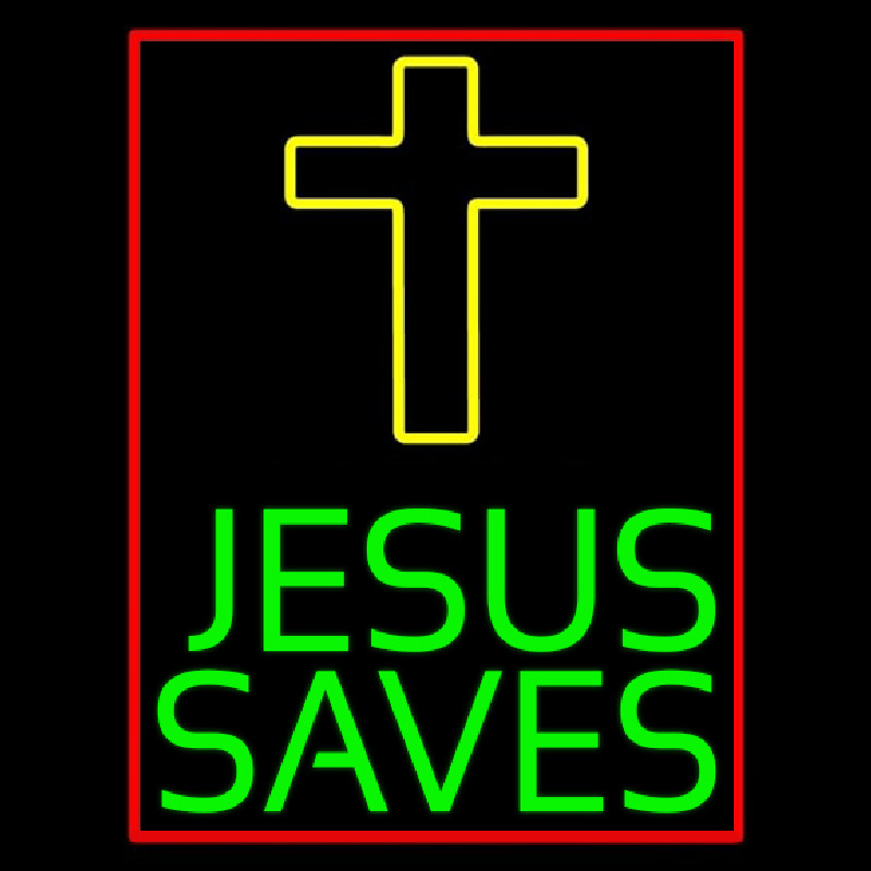 Green Jesus Saves Yellow Cross Neon Skilt