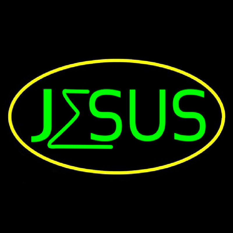 Green Jesus Yellow Border Neon Skilt