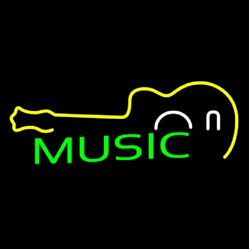 Green Music With Guitar Neon Skilt