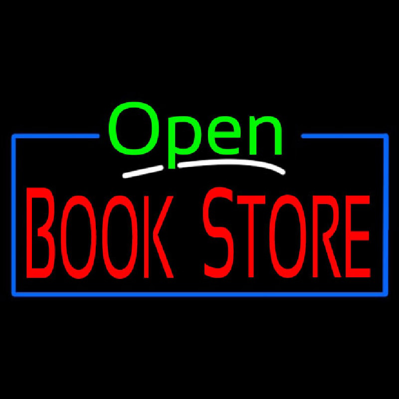 Green Open Book Store Blue Border Neon Skilt