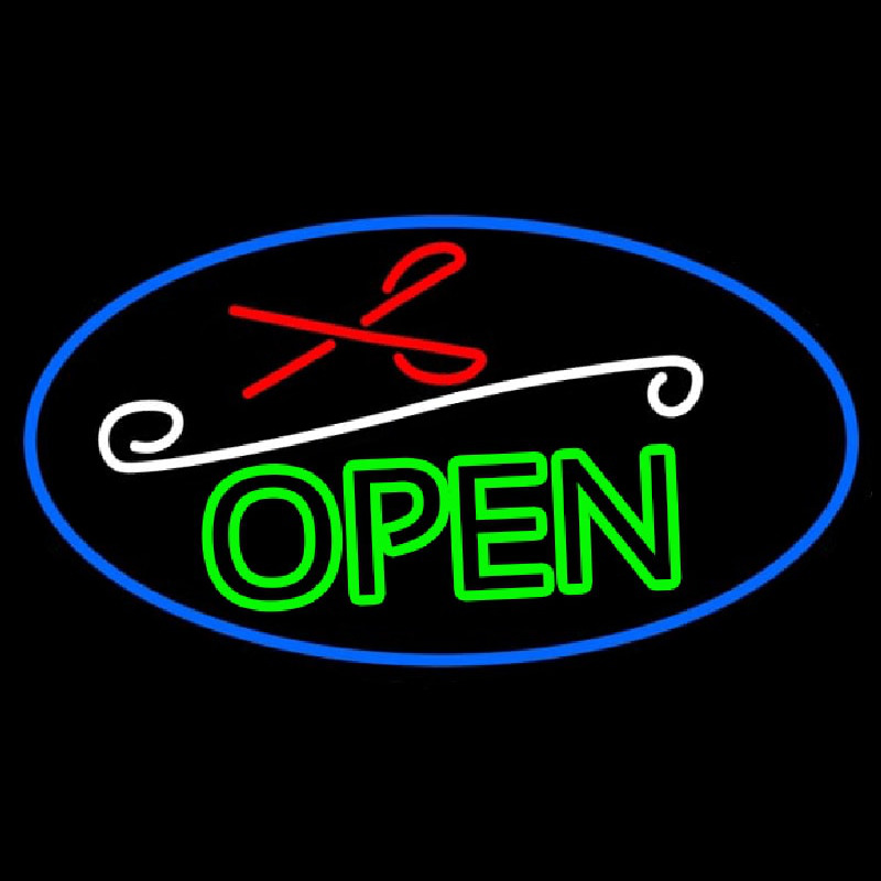 Green Open With Scissor Neon Skilt