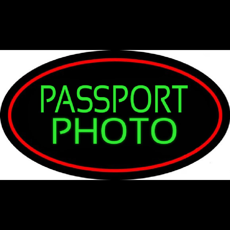 Green Passport Photo Red Oval Neon Skilt