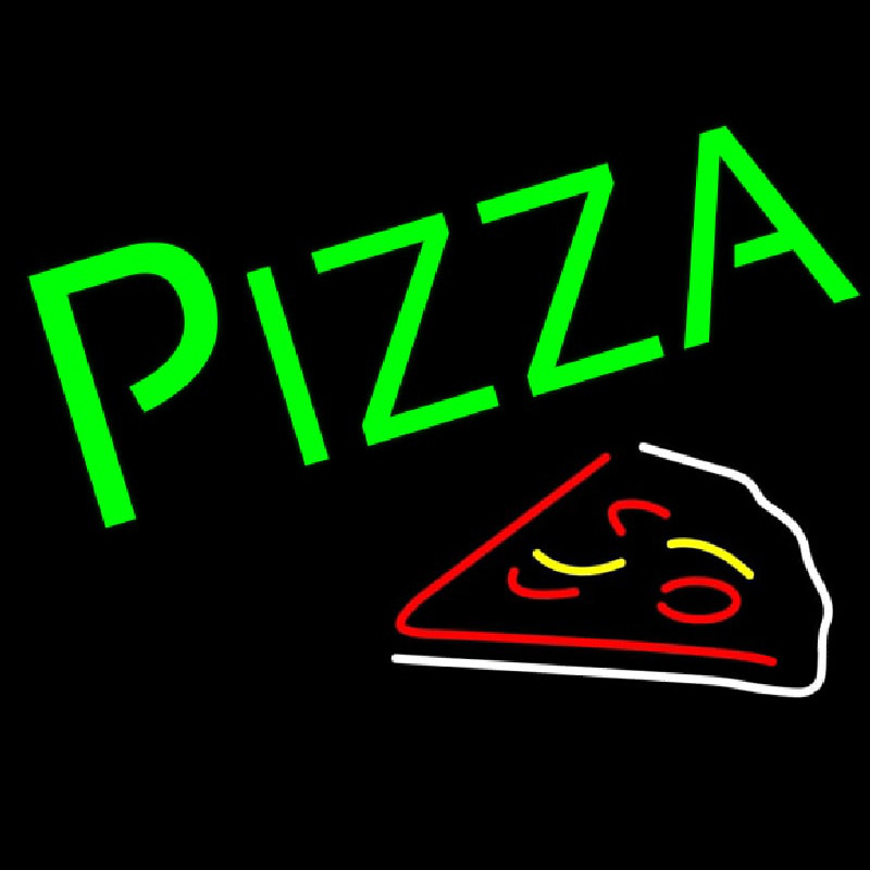 Green Pizza With Slice Neon Skilt