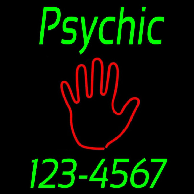 Green Psychic With Phone Number Neon Skilt