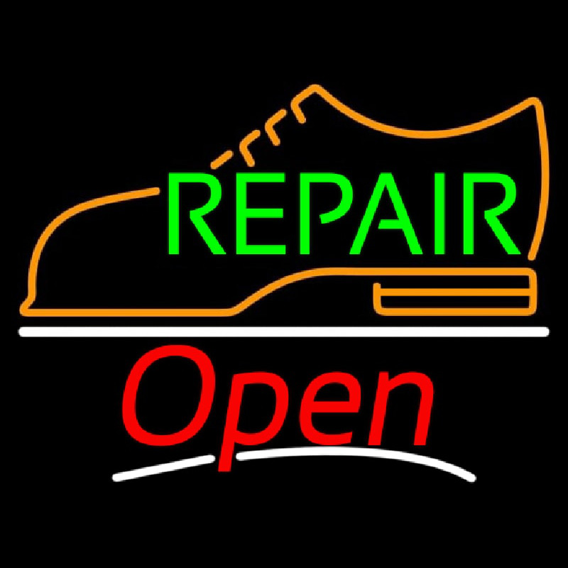 Green Repair Orange Shoe Logo Open Neon Skilt