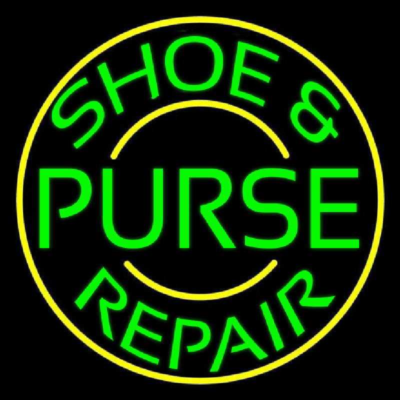 Green Shoe And Purse Repair With Border Neon Skilt