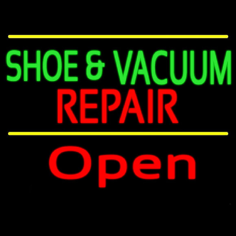 Green Shoe And Vacuum Red Repair Open Neon Skilt