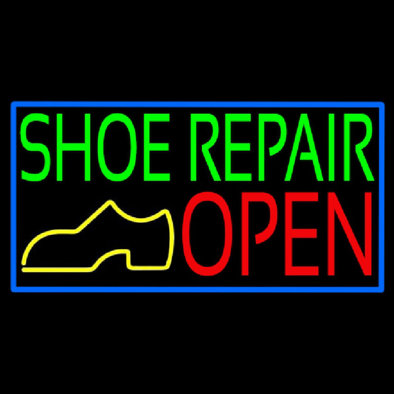 Green Shoe Repair Open With Border Neon Skilt