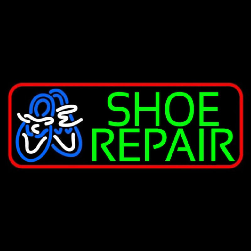 Green Shoe Repair Red Border Neon Skilt