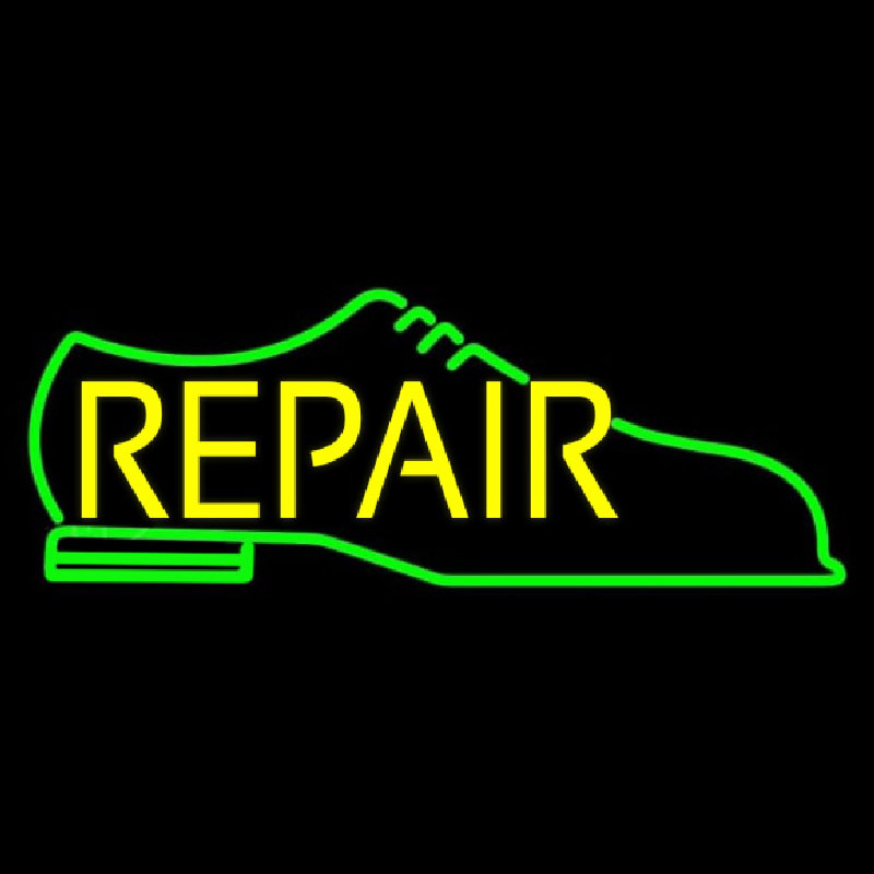 Green Shoe Yellow Repair Neon Skilt