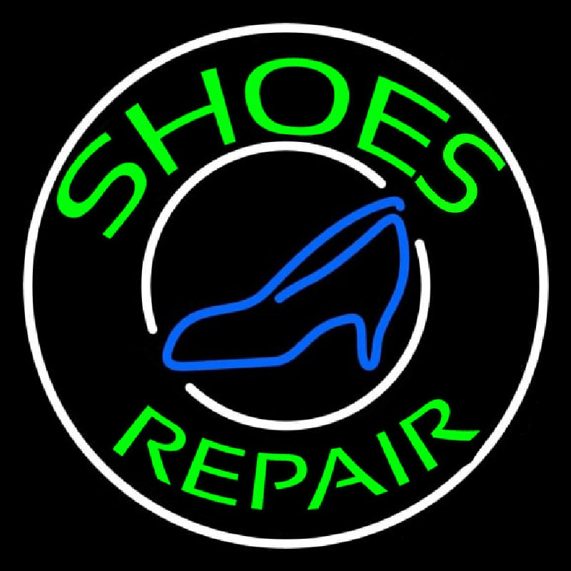 Green Shoes Repair Blue Sandal Neon Skilt