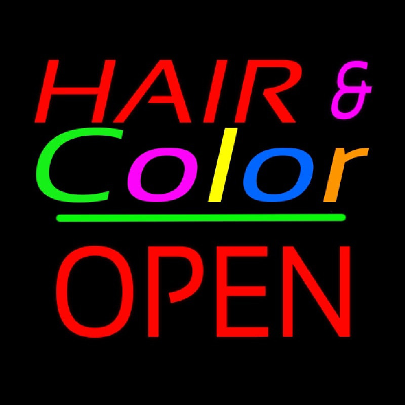 Hair And Color Block Open Green Line Neon Skilt