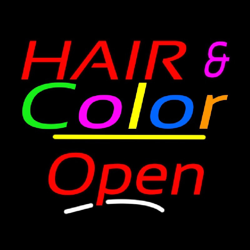 Hair And Color Open Yellow Line Neon Skilt